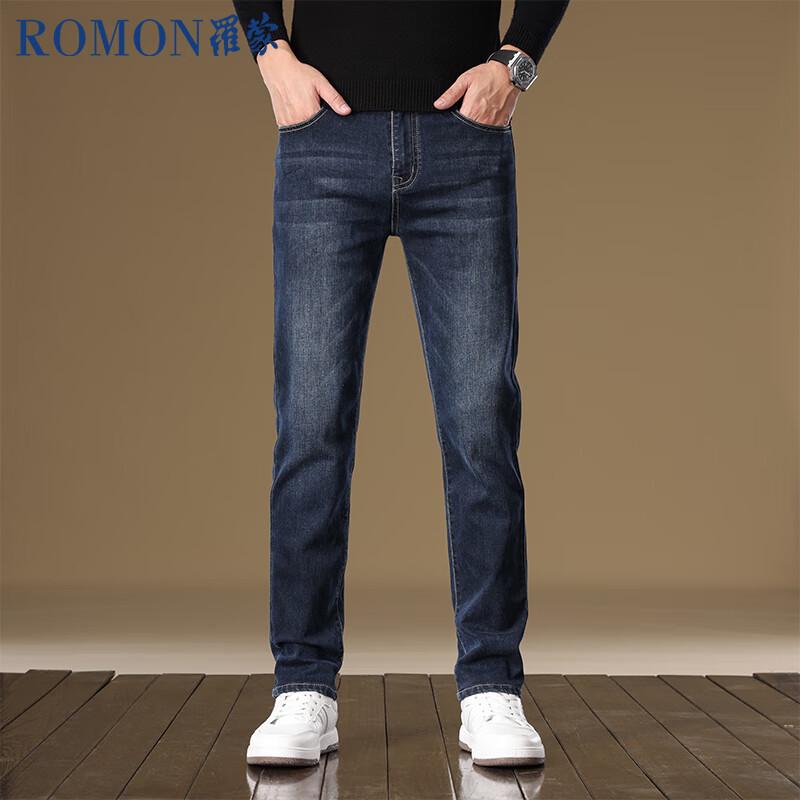 Romon Men's Thickened Slim Straight Business Casual Jeans