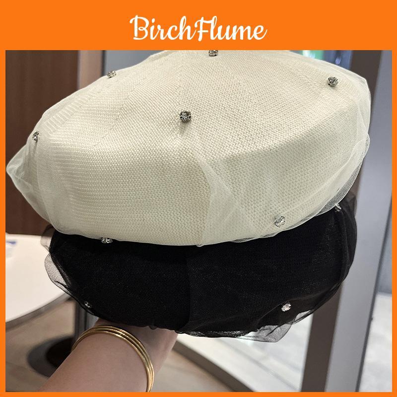Lady Ballet Beret Hat With Pearl Mesh Embellishment For Casual Summer And Spring Wear