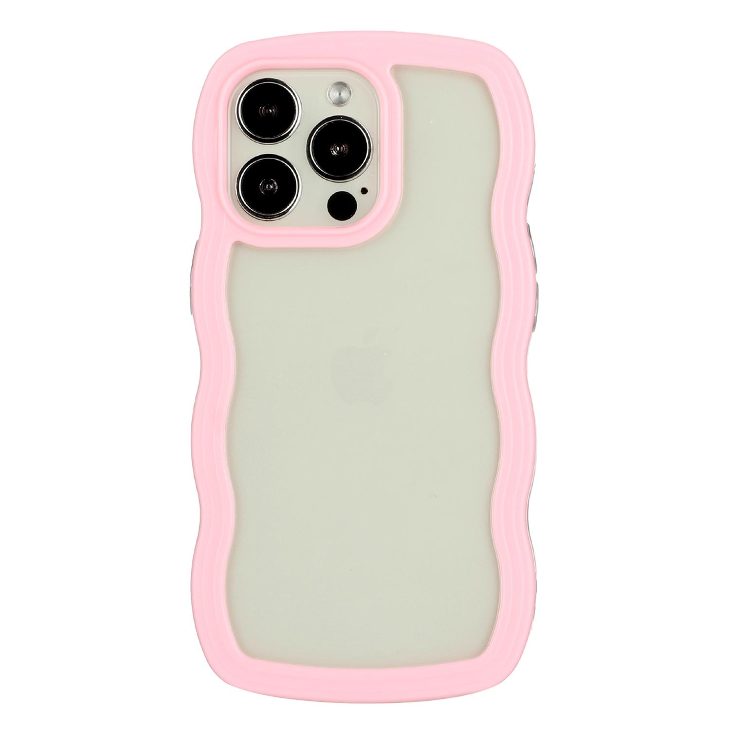 

For iPhone 15 Pro Transparent Back Cover Wave Edge PC+TPU Detachable Color Frame Anti-scratch Phone Case Pink