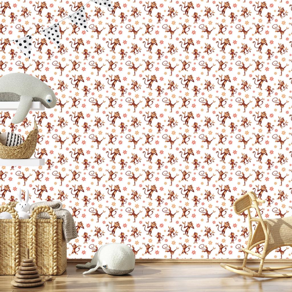 Monkey Wallpaper White and Cream for Living Room and Bedroom 50x1000