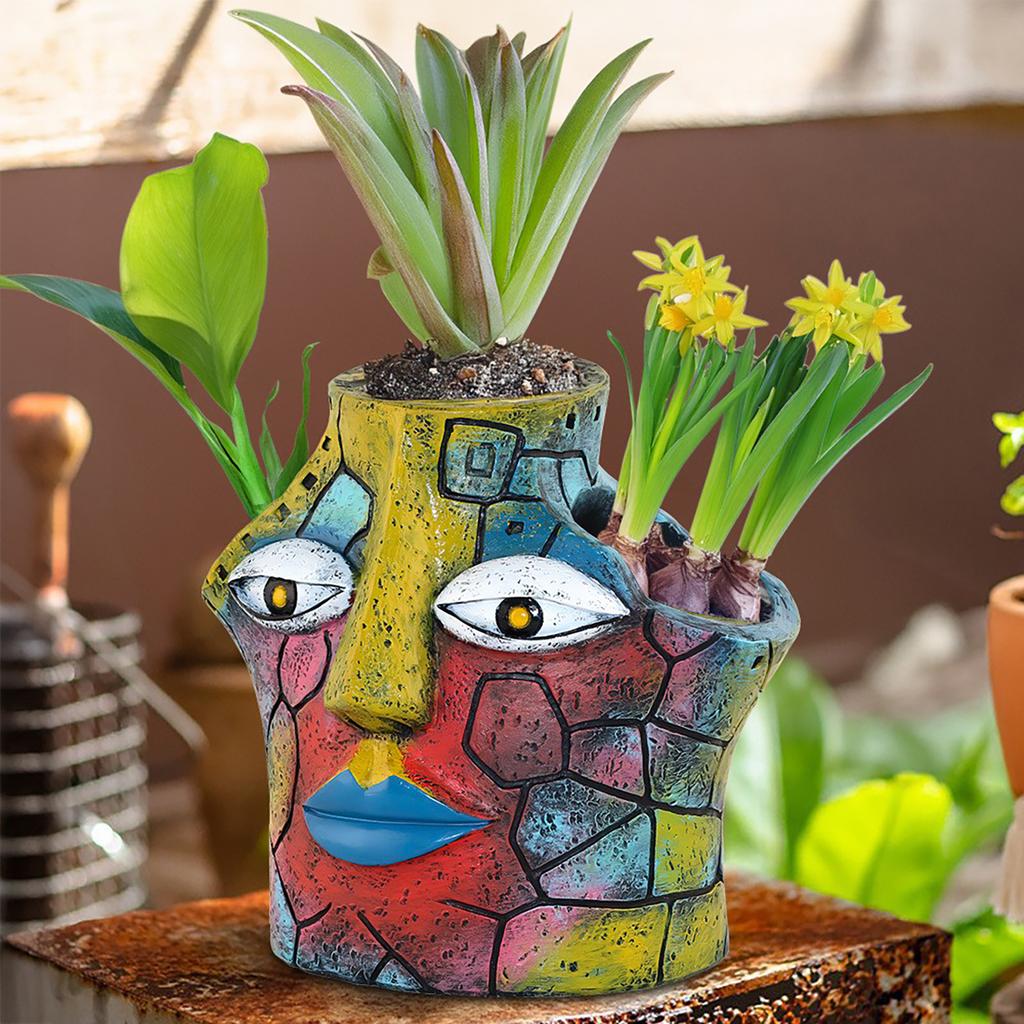 Creative Abstract 3 Hole Face Planter Colorful Pot for Garden Balcony Outdoor Decor