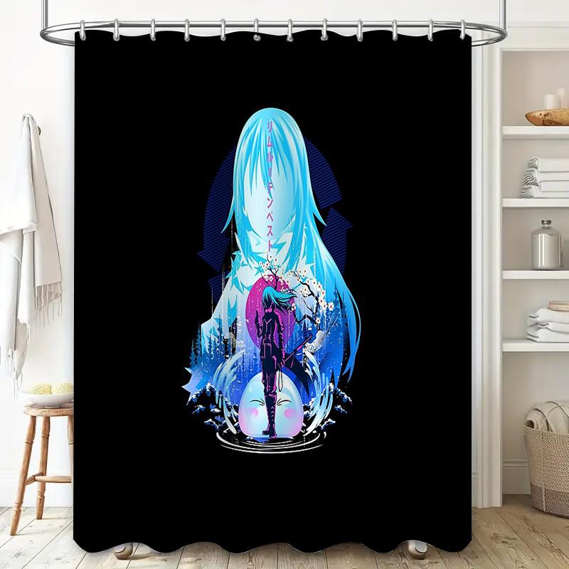 Anime Girl Waterfall Shower Curtain Japanese Nature Landscape Decor Bathroom Set Artistic Home Decor Unique Wall Hanging