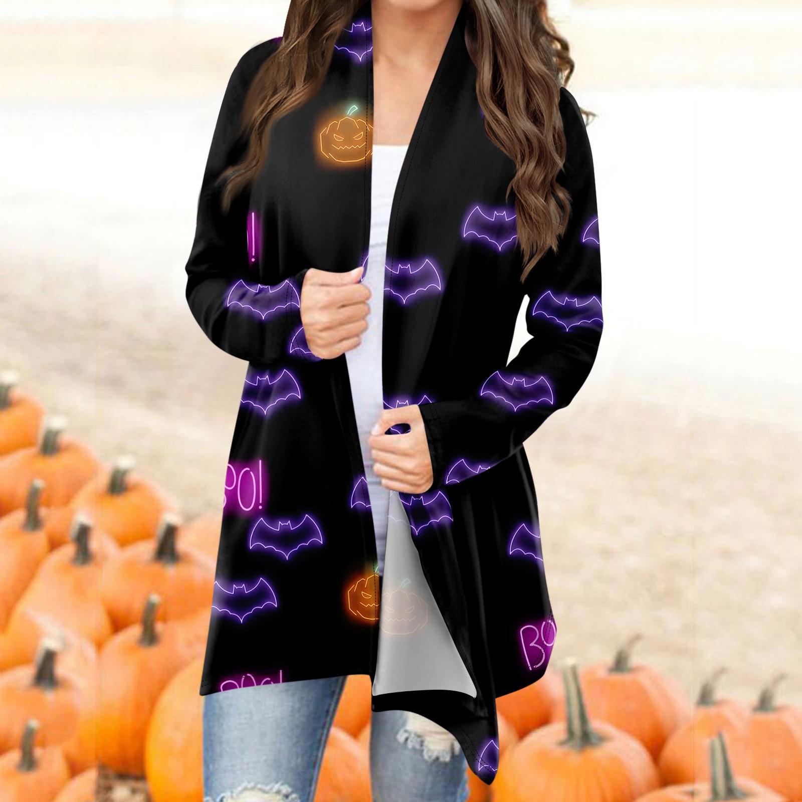 Женский модный повседневный кардиган средней длины с принтом на Хэллоуин — фото 7