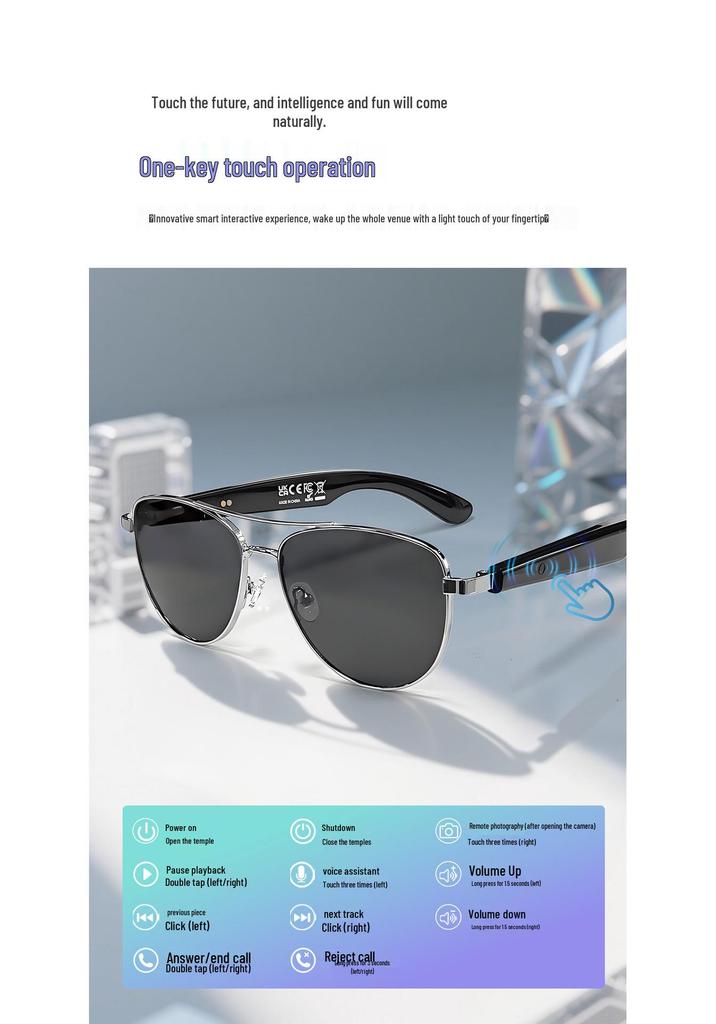 Sleek AI Smart Glasses: Auto Power, Bluetooth Calls, Music, UV Protection - Black Tech