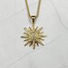 New Stainless Steel Sun Hollow Pendant with Rhinestone for Men Women Metal Solar Pendant Necklace Gold Color Jewelry
