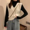 Retro Hong Kong Flavor V-neck Twist Knitted Sweater Vest Women's Clothing Spring and Autumn, New Sleeveless Outer Wear Thin Sweater Women