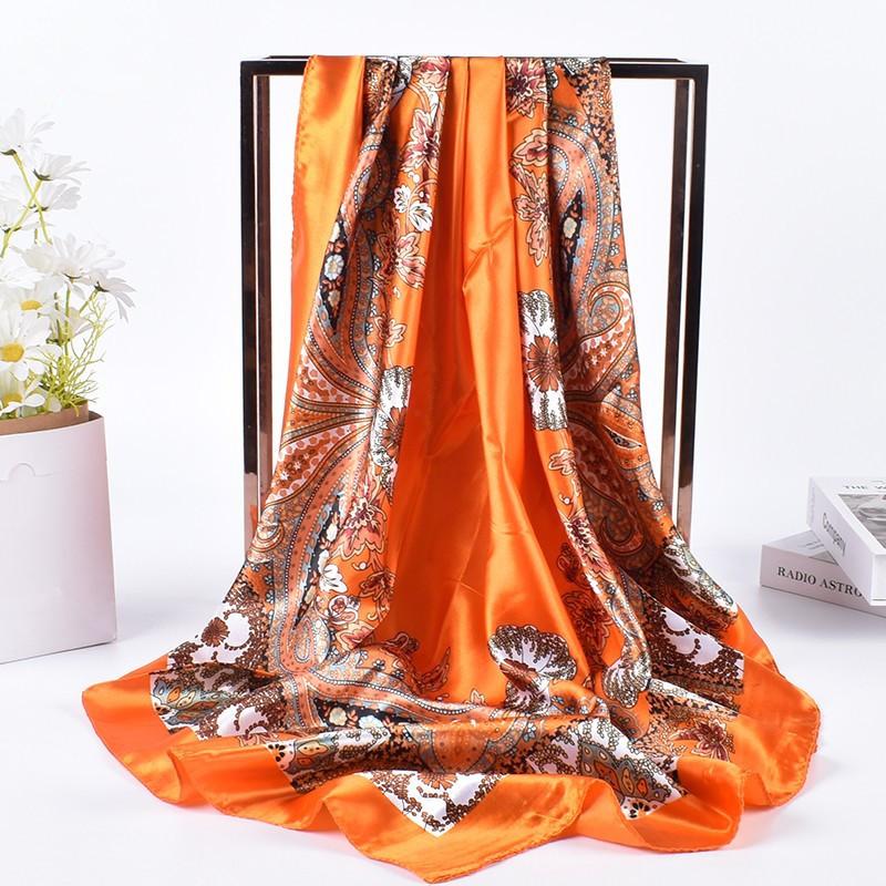 Luxury Floral Silk Square Scarf Women Soft Satin Kerchief Hairband Neckerchief Head Hijab Lady Headband Foulard Bag Ribbon