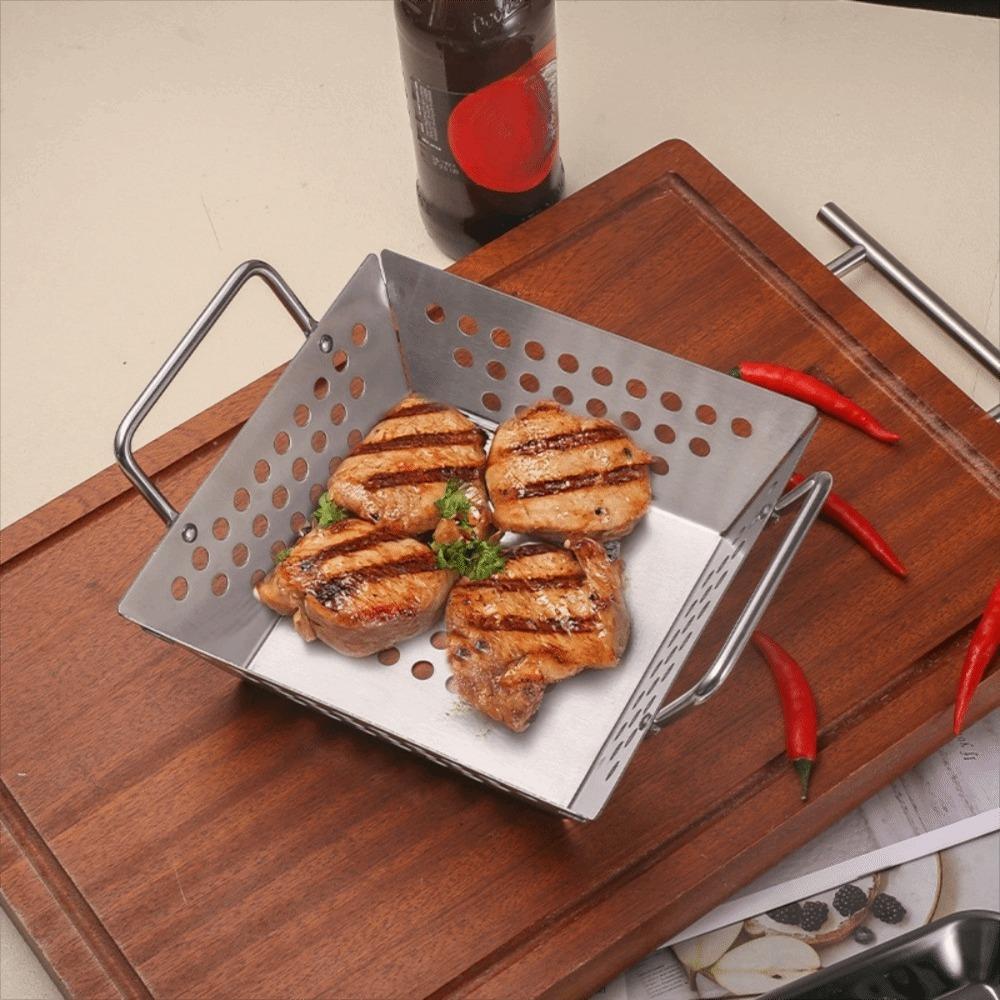 Non-stick Stainless Steel Grilling Tray Double Handle Noodle Strainer  Kitchen Tool