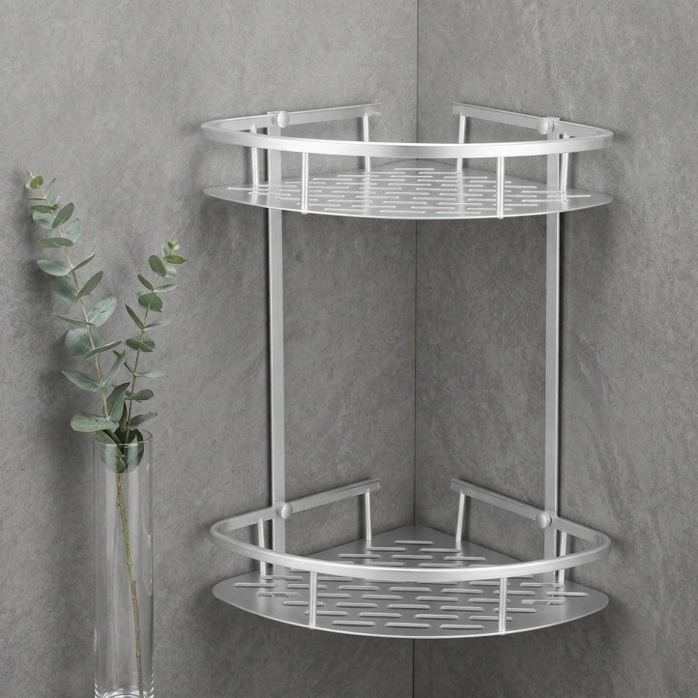 Two Layer Corner Shower Shelf Silver Bathroom Corner Shelf Durable Shower Shelf Rack  Household Use