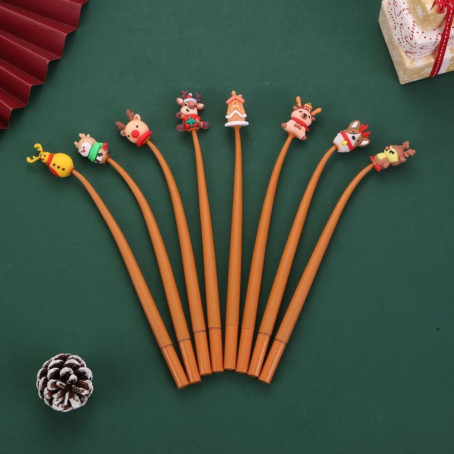40Pcs Christmas Silicone Rocking Pens, Cartoon Snowman Santa Claus Student Stationery Holiday Gifts,Christmas Party Favors Office School Supplies