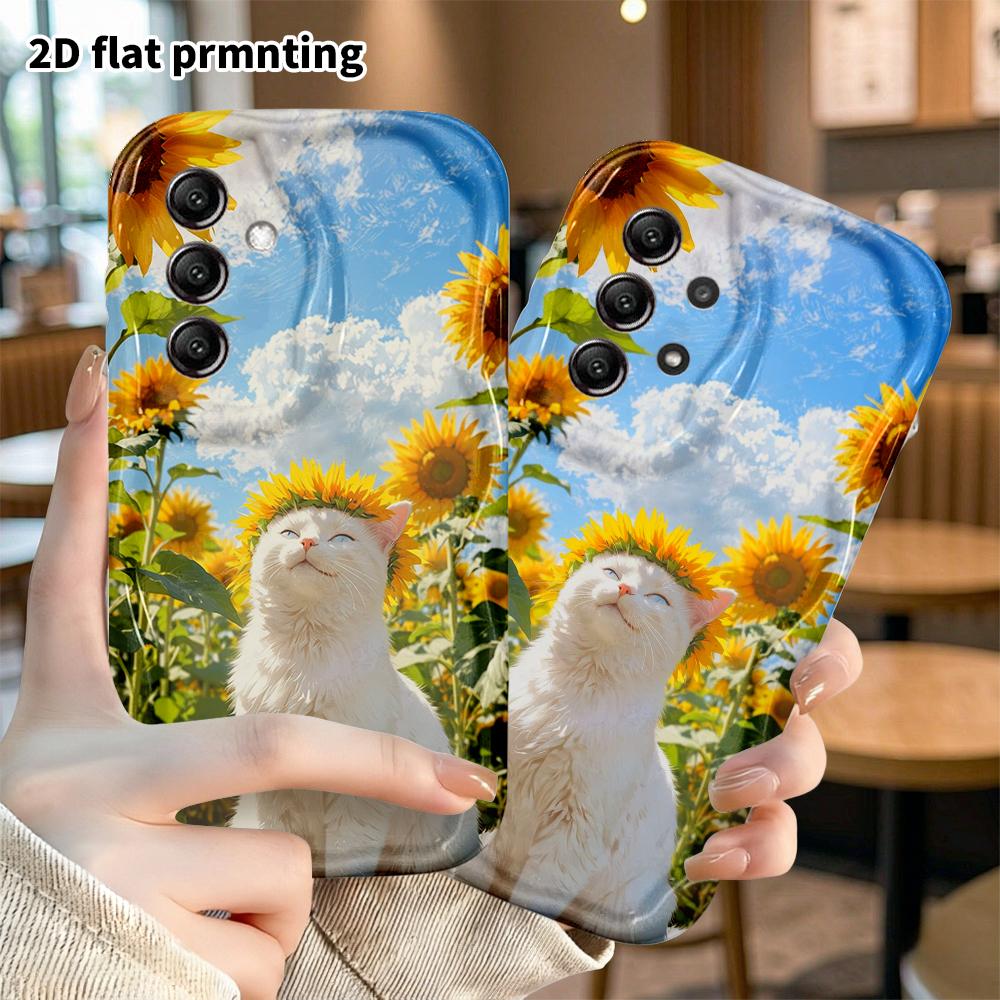 Phone Case: 2D Flat Samsung Galaxy A34 A35 M05 M06 S20 S22 S21 FE Plus 5G Protective Case, Flower Sea Little White Cat, Perfect Holiday Gift for Chris