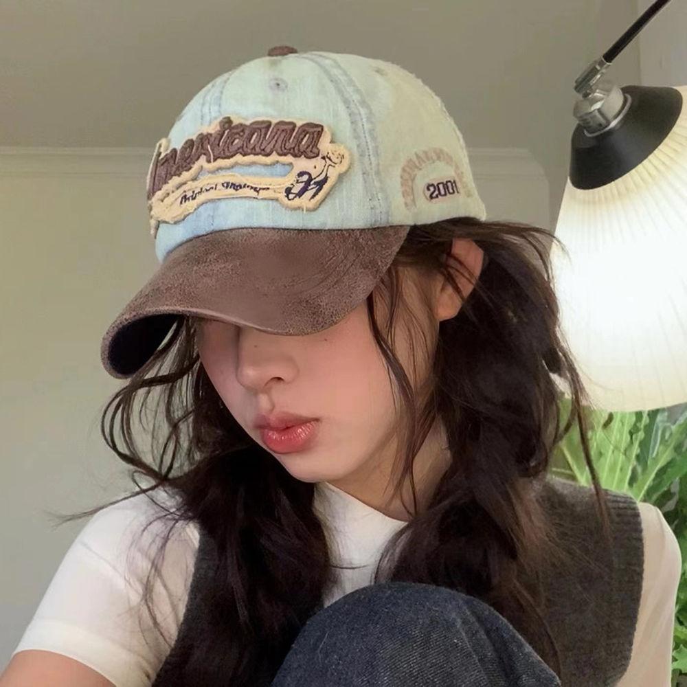 Stil American, Litere Retro, Șapcă Vintage cu Cozorac de Rață, Versatilă pentru Cupluri, Pălărie de Soare, Circumferință Mare a Capului, Față Mică, Șapcă de Baseball Cowboy, Femeie