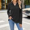 Women's Fashionable Solid Color Long Sleeved Collar Pocket Loose T-shirt Top