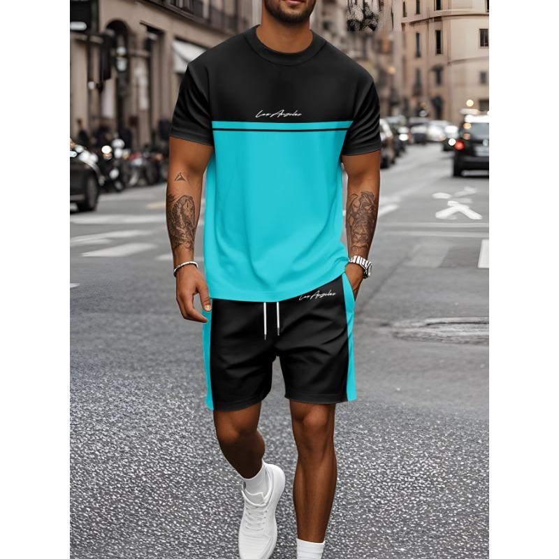 2026 New Summer Men's Patchwork Print Short-Sleeve Shirt and Shorts Set