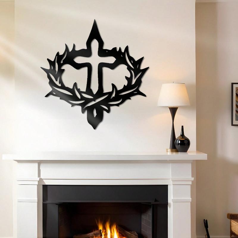 Iron Wall Art Laser Cut Cross Thorn Decor Heavy Duty Home Gift