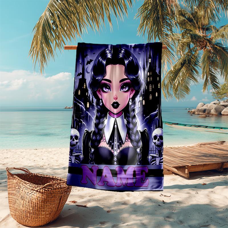 Personalized customized proof beach towel with Wednesday Addams pattern - soft, absorbent,quick-drying,perfect swimming,camping&bathing