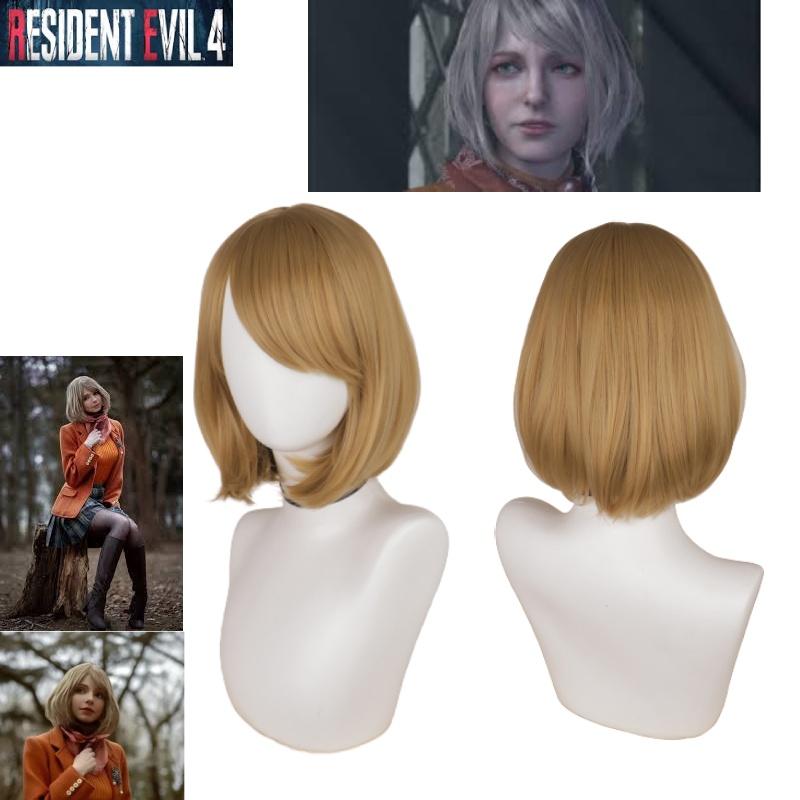 Biohazard 4 Remake Ashley Graham Wig Short Brown Pear Blossom Style Cosplay Hairpiece