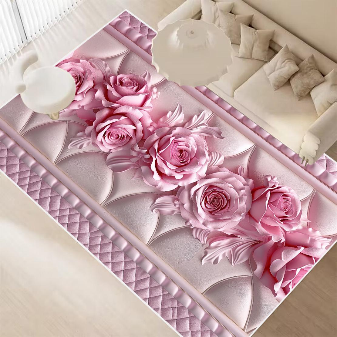 

3D Цветочные Современные Ковры для Украшения Гостиной Домашние Ковры Роскоши в Светлых тонах для Спальни Нескользящий Моющийся Коврик для Прихожей 60*90cm