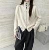2026 Autumn/Winter Korean Stand Collar Double Zipper Knit Cardigan - Women's Loose Solid Color Sweater Coat