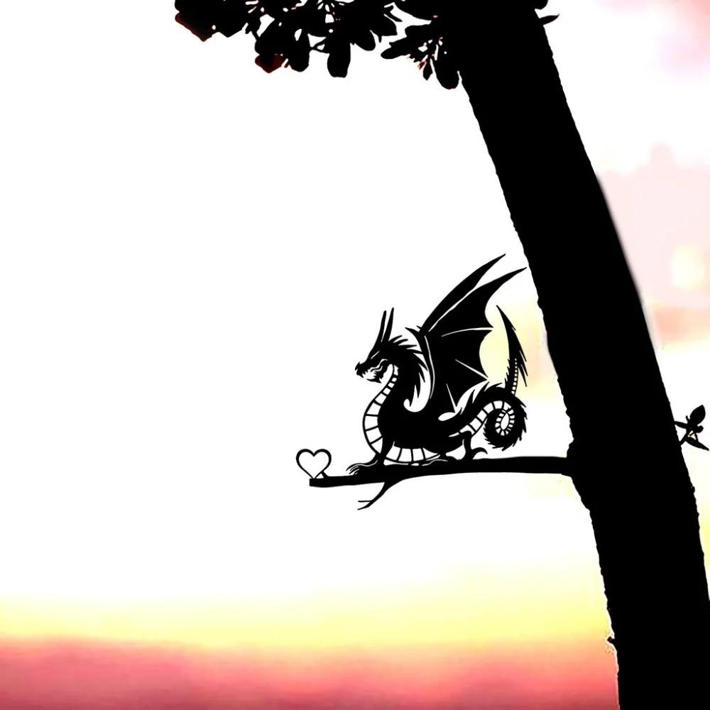 1 stück Schöne Drache Auf Zweig Stahl Silhouette Metall Wand Kunst Hause Garten Hof Terrasse Outdoor Statue Stake Dekoration