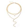 Niche design multi-layer necklace, titanium steel plated with 18k gold, non-fading, teardrop zircon, Y-chain, layeravicle chain