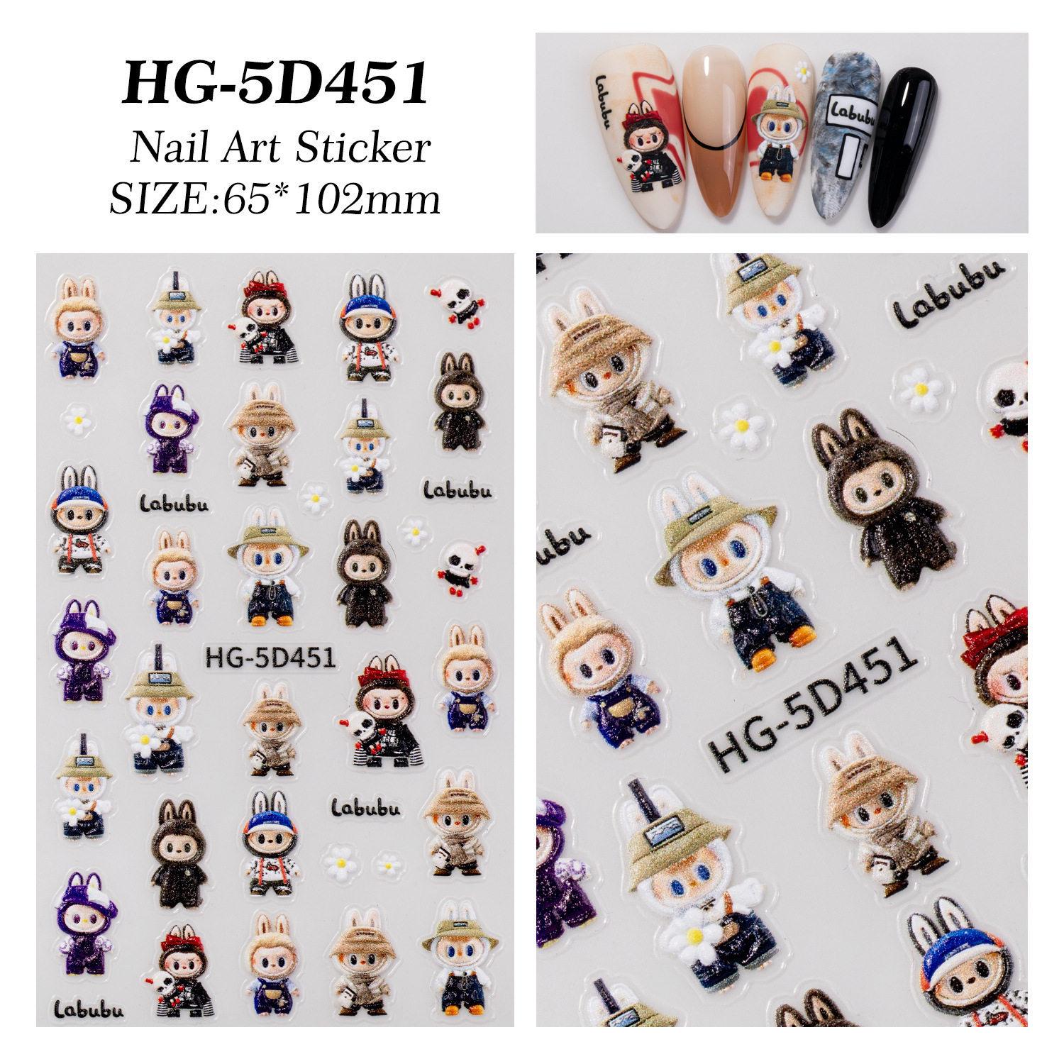 Cute Labubu 5D Embossed Nail Stickers - Trendy 3D Celebrity Toy Accessories