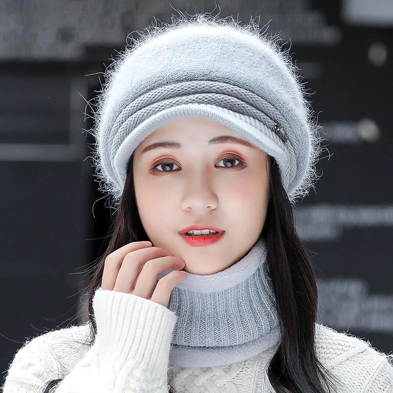 WTEMPO Bürodamen Outdoor Pendeln Kältefest Winddicht Strickmütze Schal Set Damen Einfarbig Warme Wintermützen