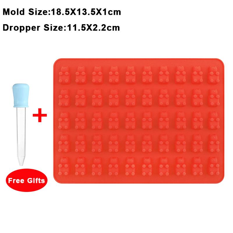 50Grids Gummy Bear Mold Silicone Bear Shape Candy Mold With Dropper DIY Chocolate Fondant Moulds Kitchen Baking Decoration Tools