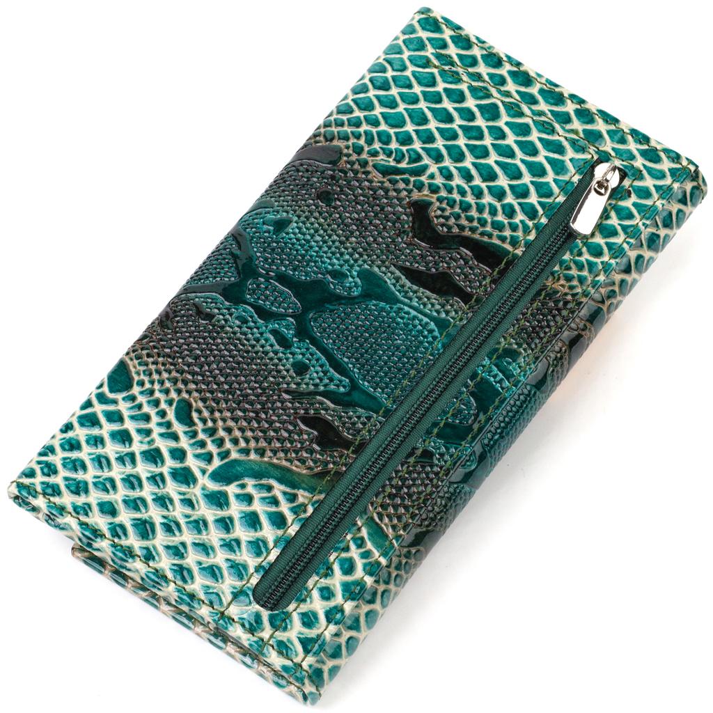 Patent Wallet for Women Made of Genuine Textured Leather with Reptile Embossing CANPELLINI 21824 Green