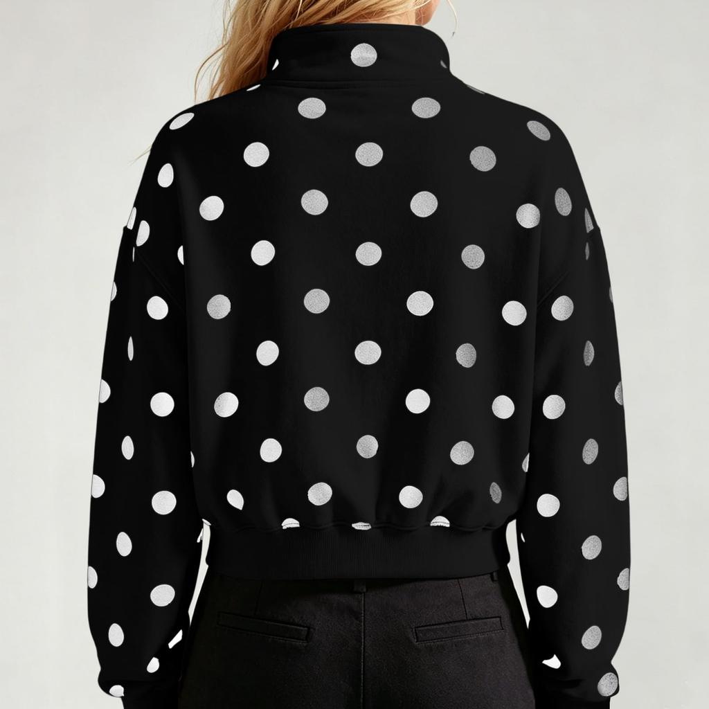 Women's Long Sleeve Half Zip Polka Dot Sweatshirt