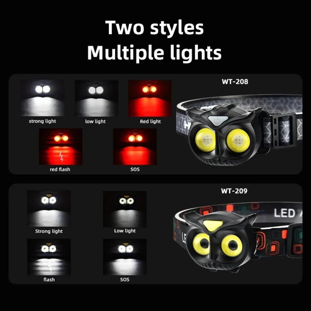 COB Owl Mini Headlamp Running Warning Headlight Portable Rotating Hunting Magnet LED Head Flashlight Camping Fishing Head Lamp