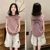 Girls' Korean Style Striped Sleeveless Tank Top - Trendy Summer Wear for Ages 6-12
