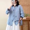 New Japanese simple casual style double-layer cotton yarn pure cotton shirt women's loose and thin retro printed long-sleeved shirt