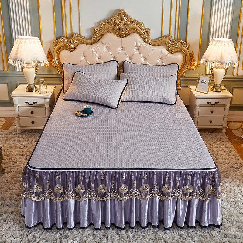 3pcs Bedding Set European Luxury Summer Cooling Bedspread Latex Ice Silk Elegant Bedcover Zipper Removable Quilted Bedspread