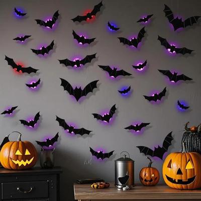 Halloween LED Bat Wall Stickers 3D Light Up Glowing Bat Stickers