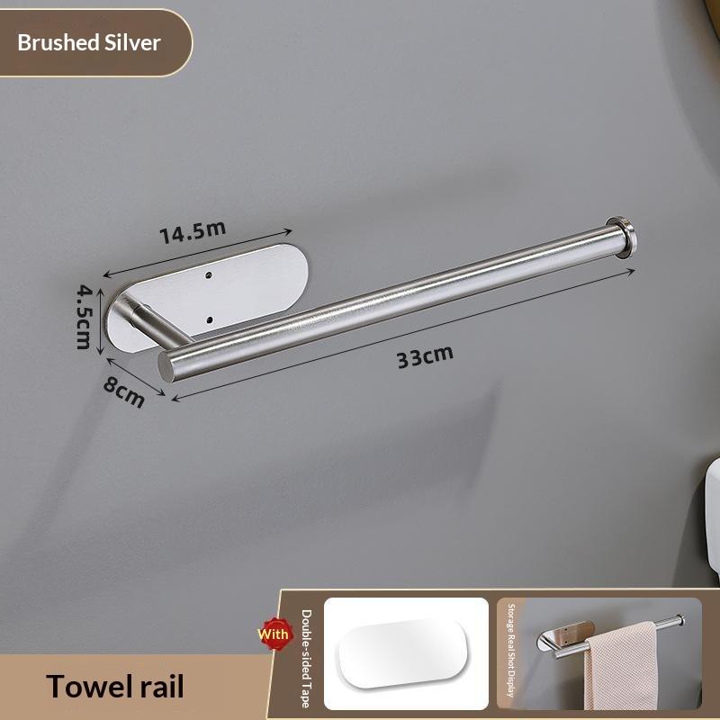 Durable Towel Holder Self-Adhesive No Drilling Bathroom Hook Stainless Steel Bathroom Organizer Kitchen Storage Rack