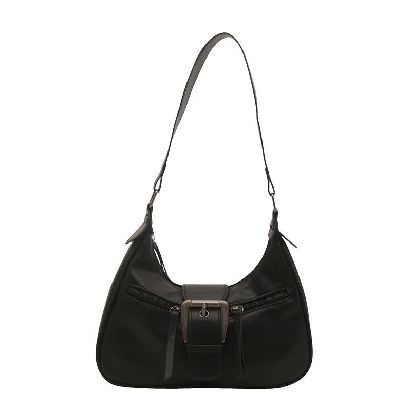Popular bag women's 2026 new fashionable retro texture single shoulder underarm bag leather buckle crossbody crescent bag