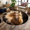 Golden Horse with Flowing Mane Print Round Rug, Living Room, Bedroom, Playroom Carpet, Non Slip Floor Mat, Gift