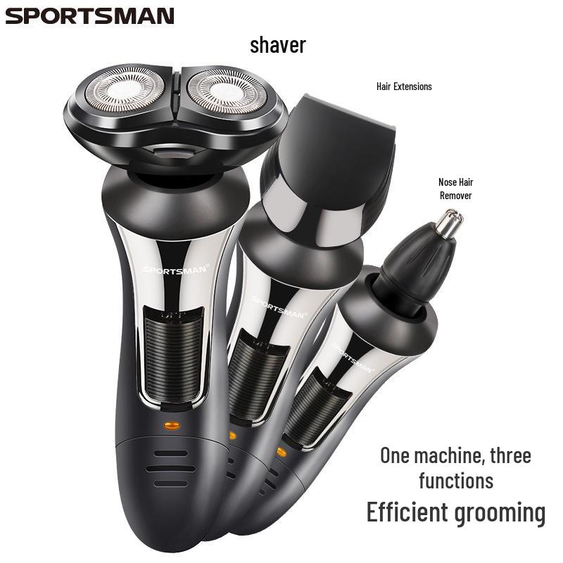 Cross-Border 3-in-1 Rechargeable Men s Electric Shaver - Portable, Multi-Functional Beard Groomer Standard + Nose Hair Trimmer + Sideburns Head