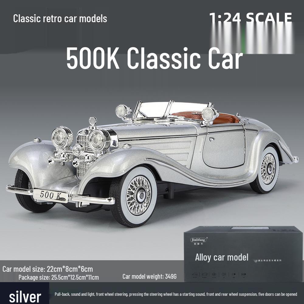 1/24 Mercedes-Benz 500K Modellauto aus Legierung mit Ton und Licht: Klassisches Retro-Ornament zum Zurückziehen, Geschenkbox zum Mittherbstfest