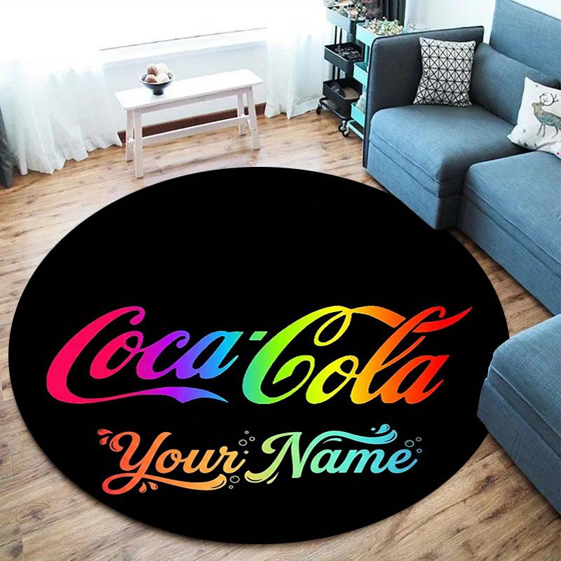 Coca Cola Rainbow Custom Name Round Area Rug Carpet Rug For Living Room Bedroom Sofa Playroom Decor Nonslip Floor Mat