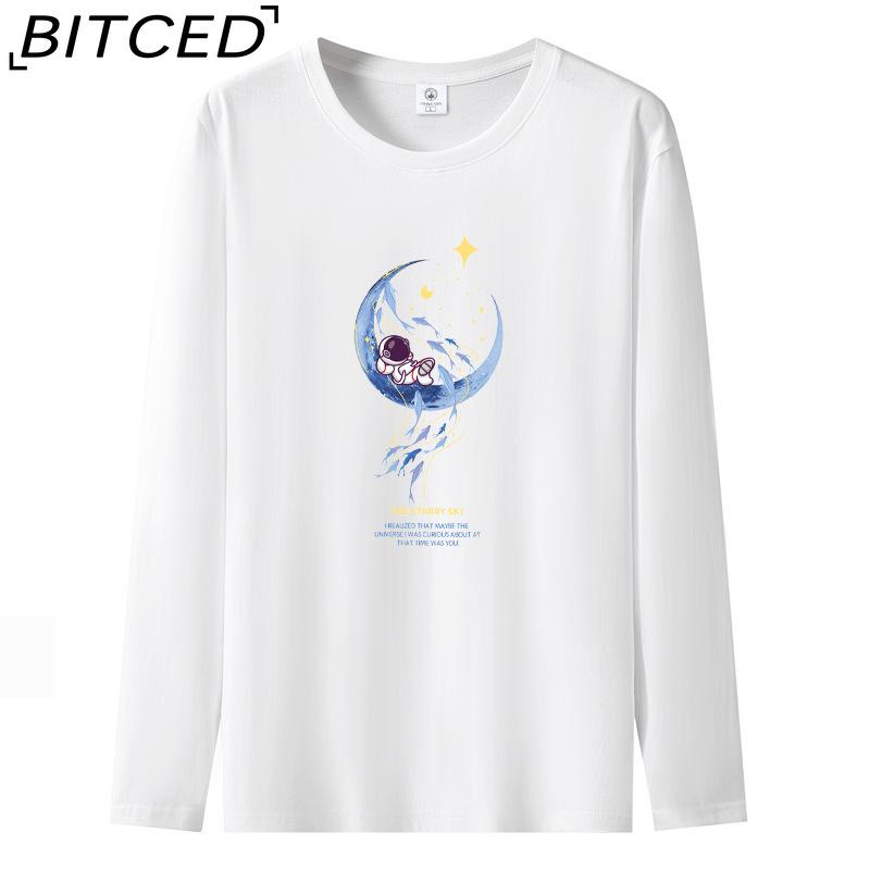BITCED Мужская футболка с длинными рукавами, облегающая, весна-осень, универсальная рубашка с круглым вырезом