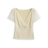 Lace Splicing V-neck Short-sleeved T-shirt Women's Summer New American Spice Girl Slim-fitting Sexy and Thin Bottoming Top