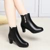 Autumn Winter Women's Leather Boots New Fashion Waterproof Side Zipper High Heels Non-slip Lightweight Warm Cotton Boots