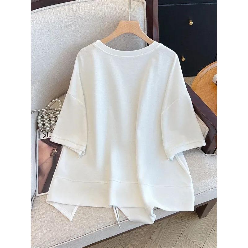 Round Neck Irregular Zipper Slit Top for Women with Summer Temperament