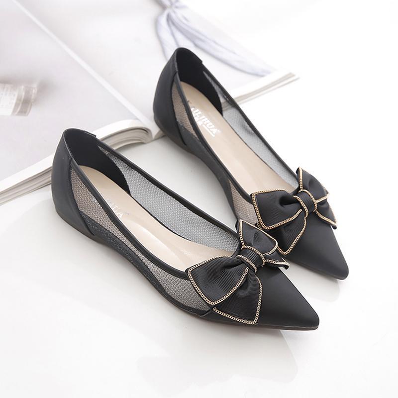 

Модная сетчатая женская обувь 2025 Лето Новые сетчатые удобные дышащие сандалии Модные универсальные остроносые балетки Zapatos planos para mujeres 40 чёрный