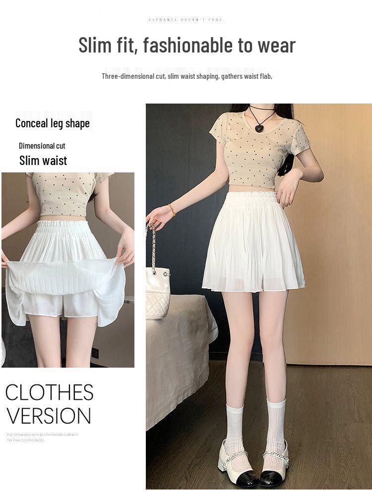 Women's Elastic Waist Pleated Chiffon Mini Skirt - Anti-Exposure, Slimming, Age-Reducing, Versatile Loose Fit for Spring/Summer.