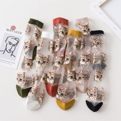 Cartoon Stickerei Kristallseide Socken Damen Sommer Ultradünne Transparente Nylon Lange Socken Japanisch Kawaii Niedlich Damen Socken Socken