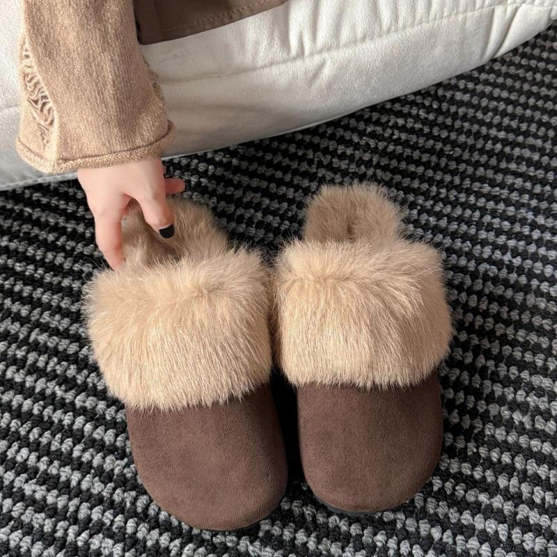 Women Cotton Slippers 2026 Winter Plush Warm Flats Shoes Flip Flops New Fashion Furry Round Toe Women Casual Shoes Zapatos Mujer