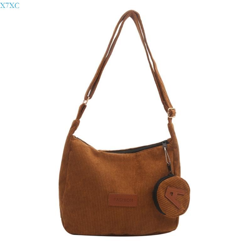 

X7XC Bag for Teen Girl Student School Bag Corduroy Crossbody Bag коричневый